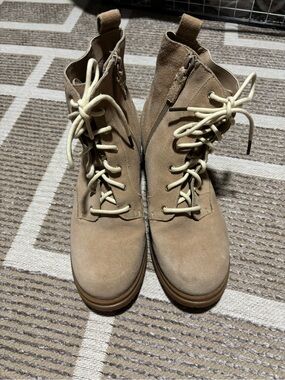 Cole Haan Beige Suede Lace-Up Combat Boots